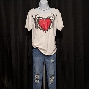 Graphic Skeleton Hands With Heart Tee